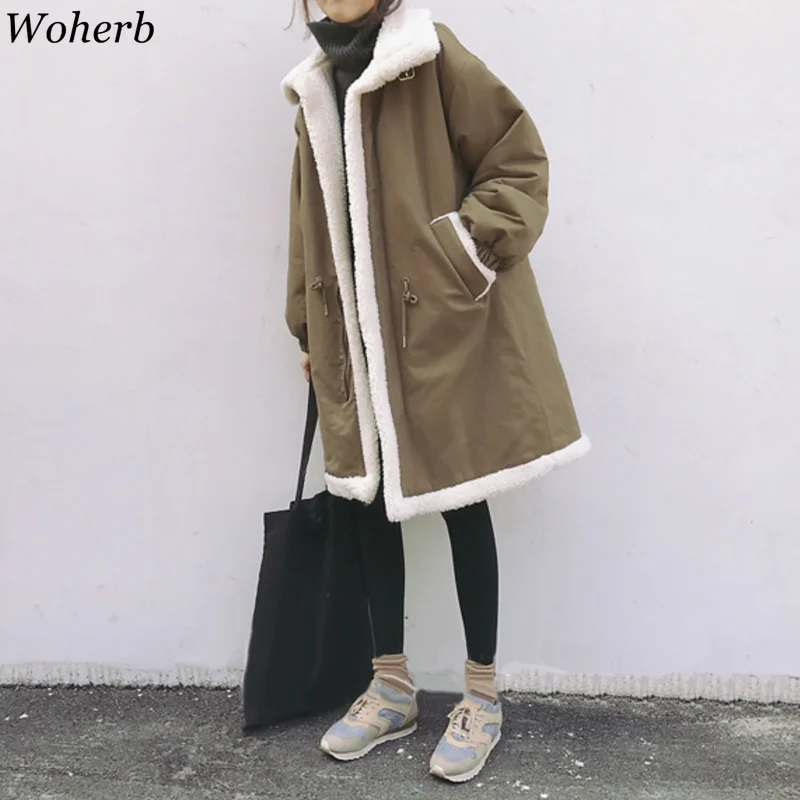 Woherb женские парки зимние пальто из овечьей шерсти толстый хлопок теплая Женская