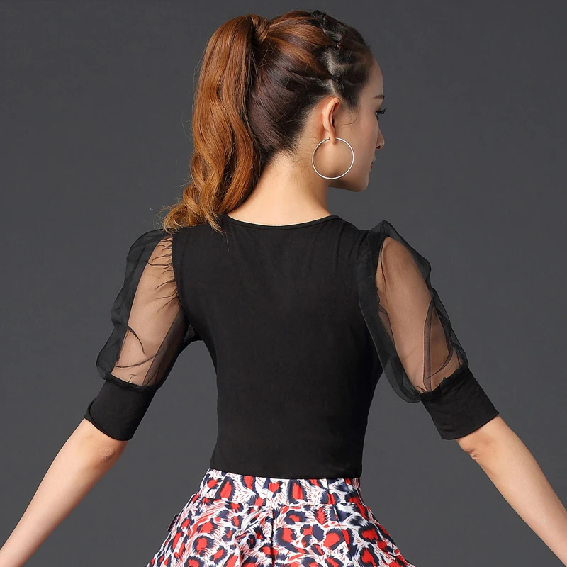 

Latin Dance Shirt Women Sexy V-Neck Puff Sleeve Top Female Practice Clothes Cha Cha Rumba Tango Salsa Training Wear DNV13234