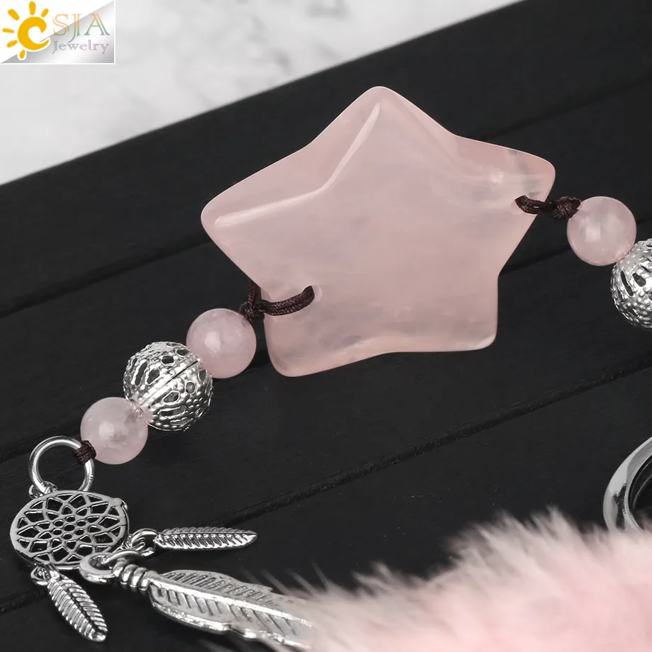 CSJA натуральный Ловец снов брелки Голубое перо кисточкой брелок с пентаграммой