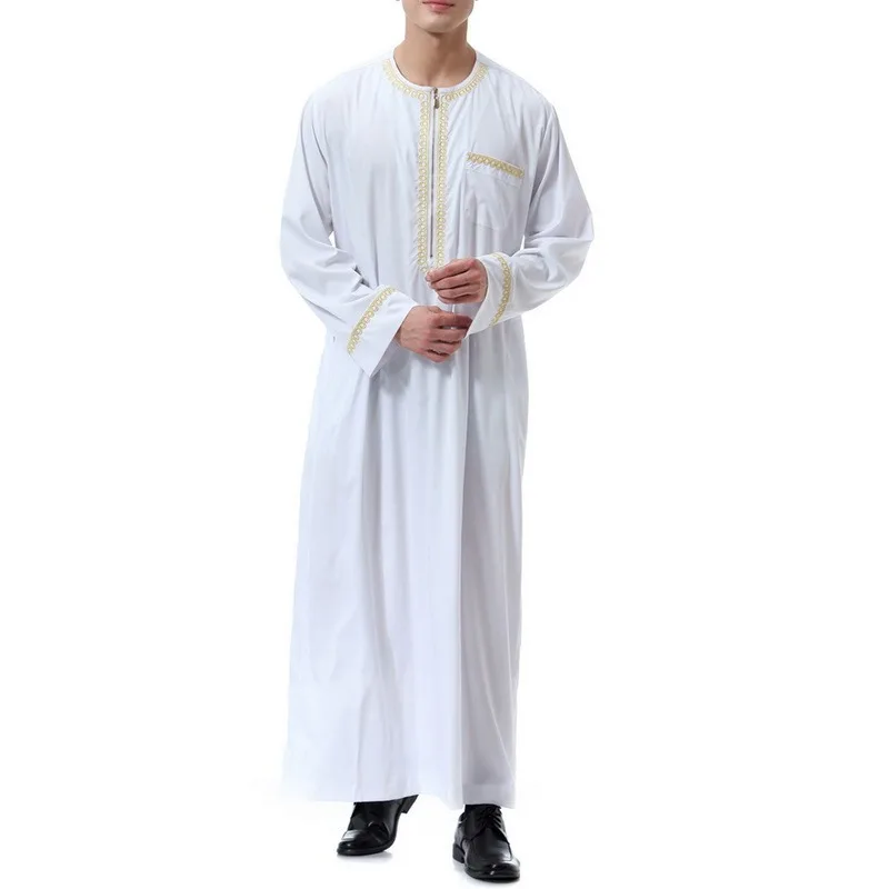 

Puimentiua 2021 Men Muslim Islamic Kaftan Arab Vintage Long Sleeve Robe Men Loose Dubai Saudi Arab Men Clothing Robe