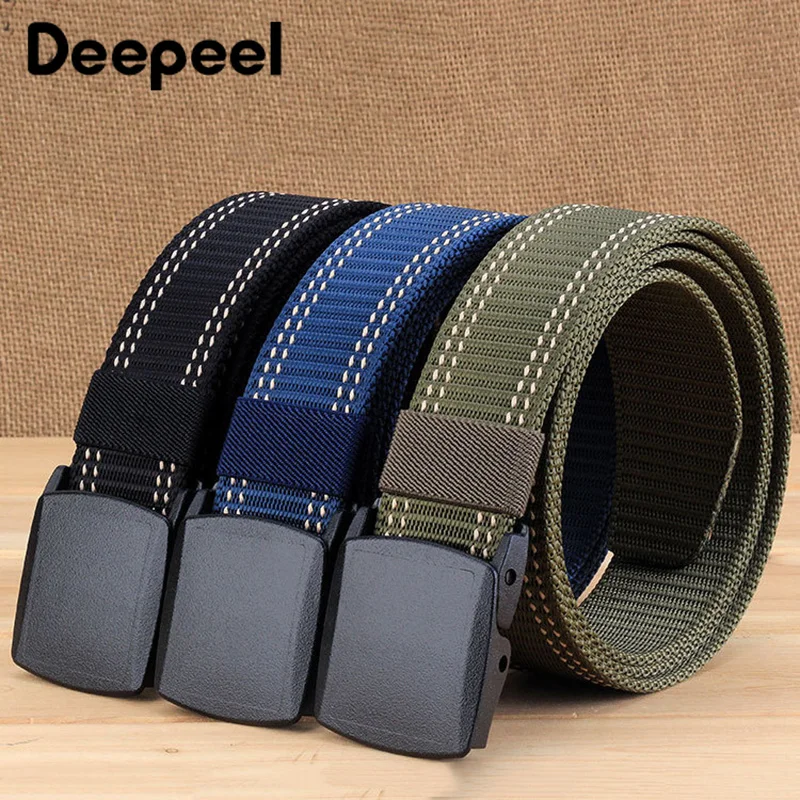 

Deepeel 3.8*120cm Thick Nylon Belt Security Inspection Iron-free Metal Canvas Automatic Buckle DIY Carfts Decorative Men's Belt