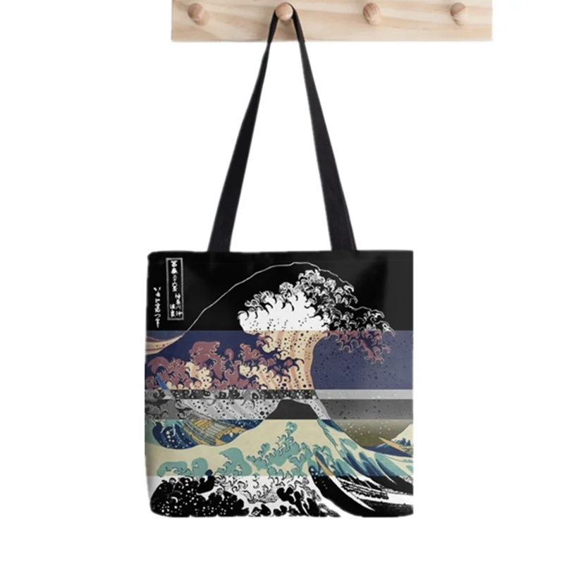 

Сумка-шоппер большая волна цвет глюк печать сумка-тоут для женщин Harajuku сумка для покупок через плечо; Сумка-шоппер леди Сумки-холсты