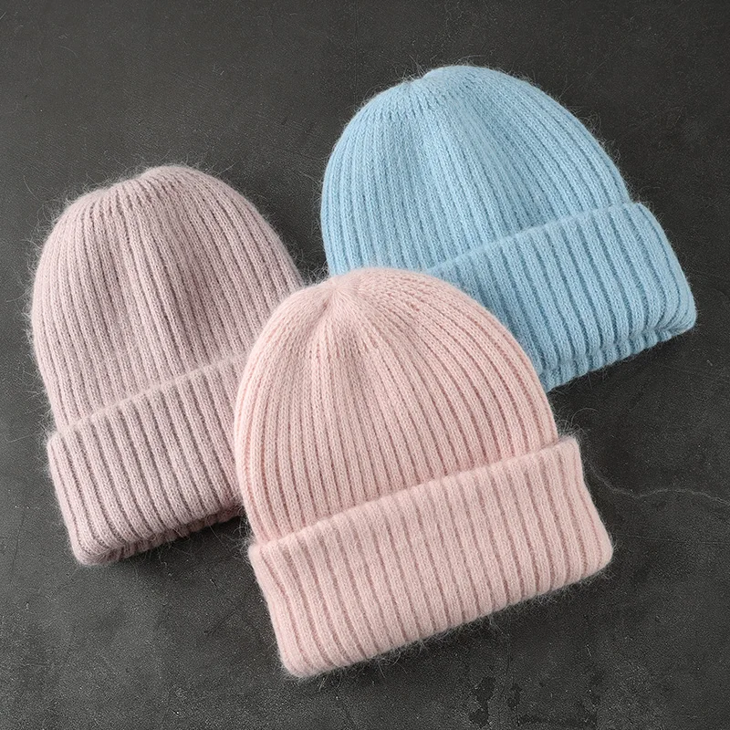 Rabbit Fur Winter Hat for  Women men Beanies  Female Girl Knitted Hat  Fasion Bonnet Thick Warm Soft Cashmere Wool Cap