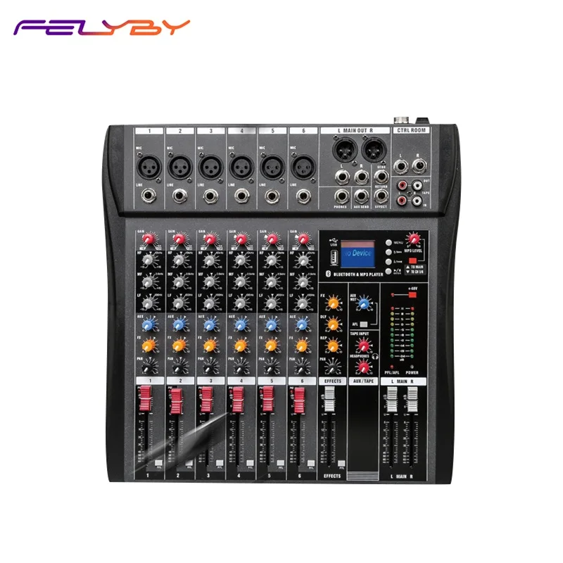 Аудио миксер FELYBY TU06 микшерная консоль со звуковой картой с BT MP3 usb входом +