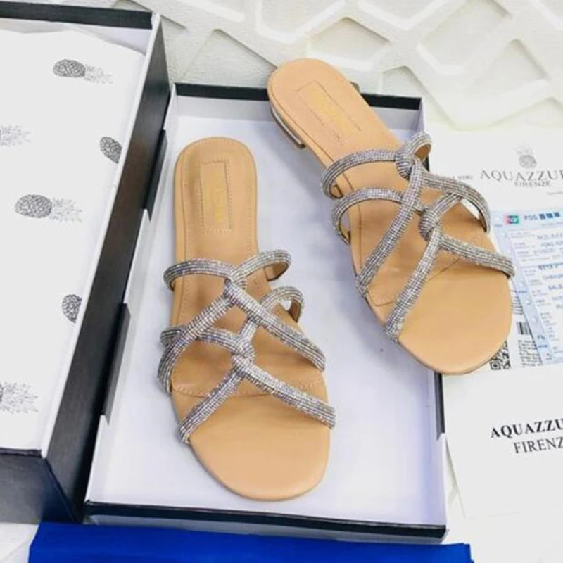

Summer Bling Sandals Women Flip Flops Rhinestone Flat Sandals Slippers Shoes Female Round Toe Bling Luxury Sandalias Mujer
