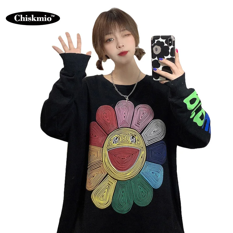 Chiskmio Толстовка с принтом женская футболка надписью длинными рукавами пуловер