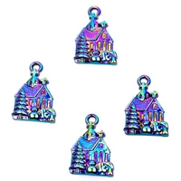 10pcs winter snowman church alloy charms pendant accessories rainbow for jewelry making necklace metal bulk wholesale