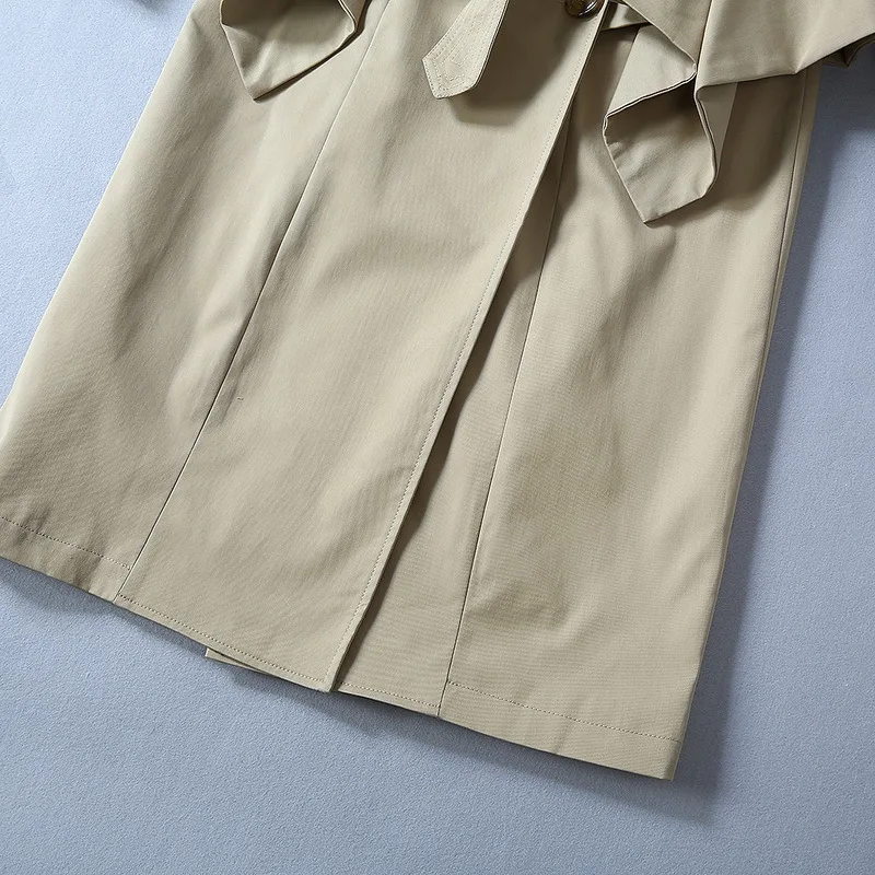 Английский стиль двубортный Женский Тренч 2019 осень/зима элегантный оборки