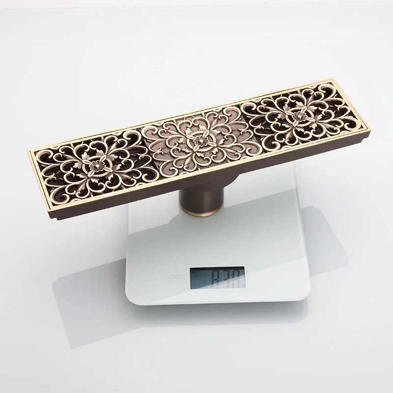 Античная латунь 8x28 см ванная комната Линейный душ Трап провода Фильтр отходов