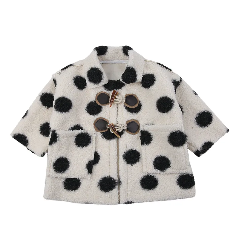 

DFXD 2020 Fashion Baby Girls Winter Jackets Lambs Wool Coats Long Dot Thicken Warm Horn Button Coat For 2-8Yrs Baby Overcoats