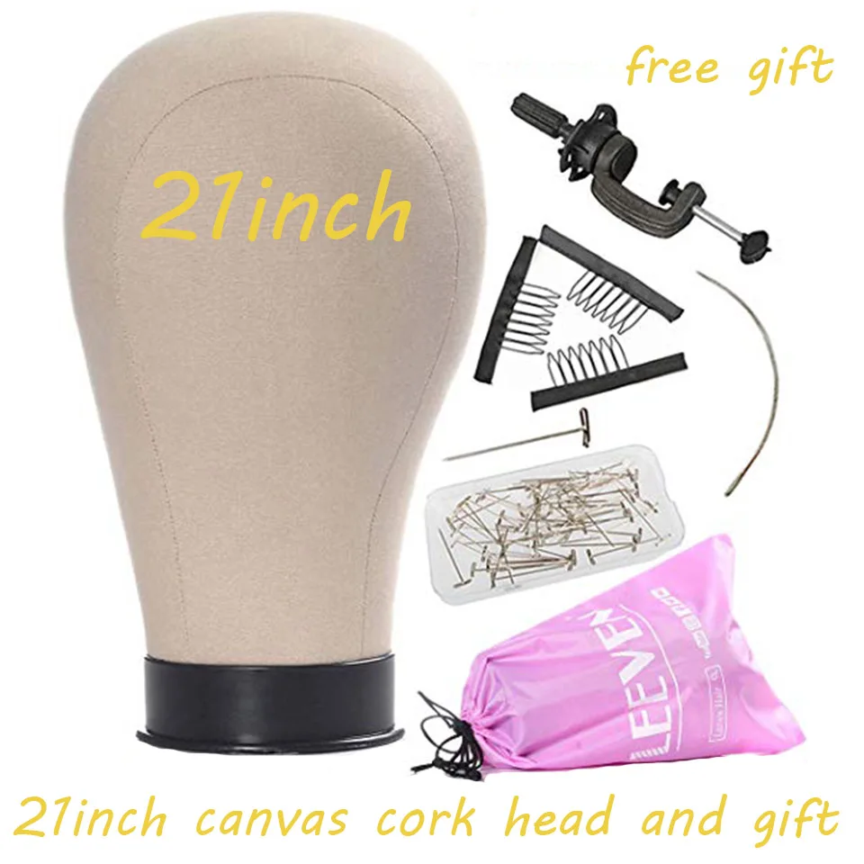 Leeven 21-24 дюймов косметологический манекен блок Брезентовая головка для париков пробковый брезентовый блок манекен Болванка под парик со столом Зажимная стойка - Color: 21 inch