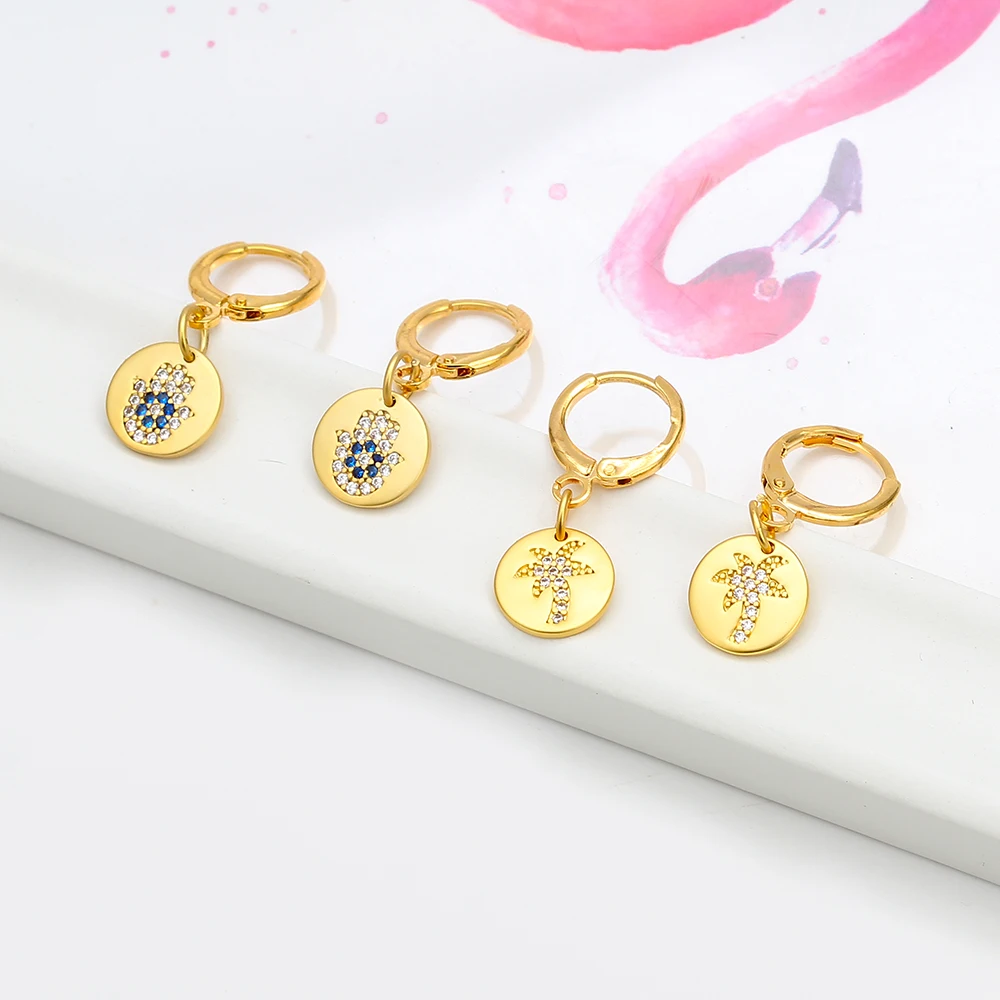 Женские простые серьги капельки Wish Card золотистые с микро покрытием в виде дерева
