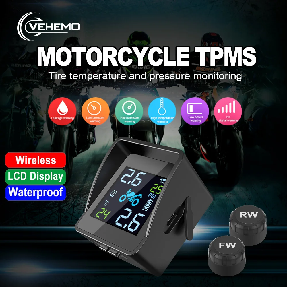 Беспроводная система мониторинга давления в шинах для мотоцикла TPMS 2 шт. внешний