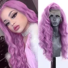 Длинный волнистый розовый парик в стиле харизма, боковая часть, синтетический парик на сетке спереди, парики из высокотемпературного волокна на сетке для женщин, парики для косплея
