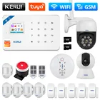 KERUI умная домашняя система охранной сигнализации GSM WIFI Tuya Беспроводная гаражная охранная 3MP IP камера детектор движения датчик дыма Alexa