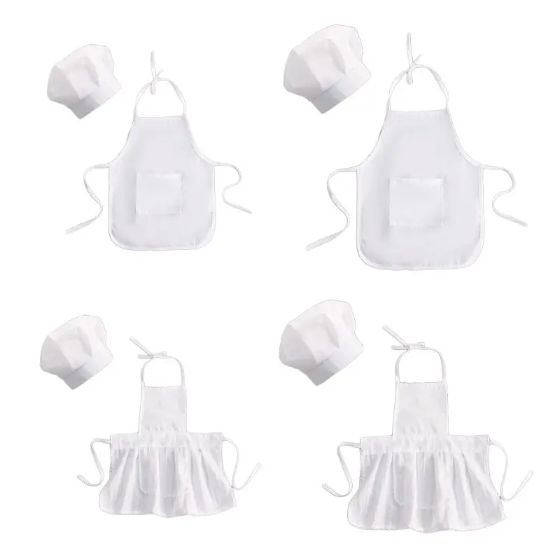 

2 Pcs Cute Baby Chef Apron and Hat Infant Kids White Cook Photos Costume Photography Prop Newborn Hat Apron