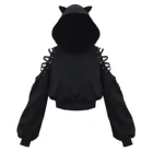 Женский пуловер с длинным рукавом, черная толстовка с капюшоном, в готическом стиле, уличная одежда, # h5, худи с кошачьими ушами