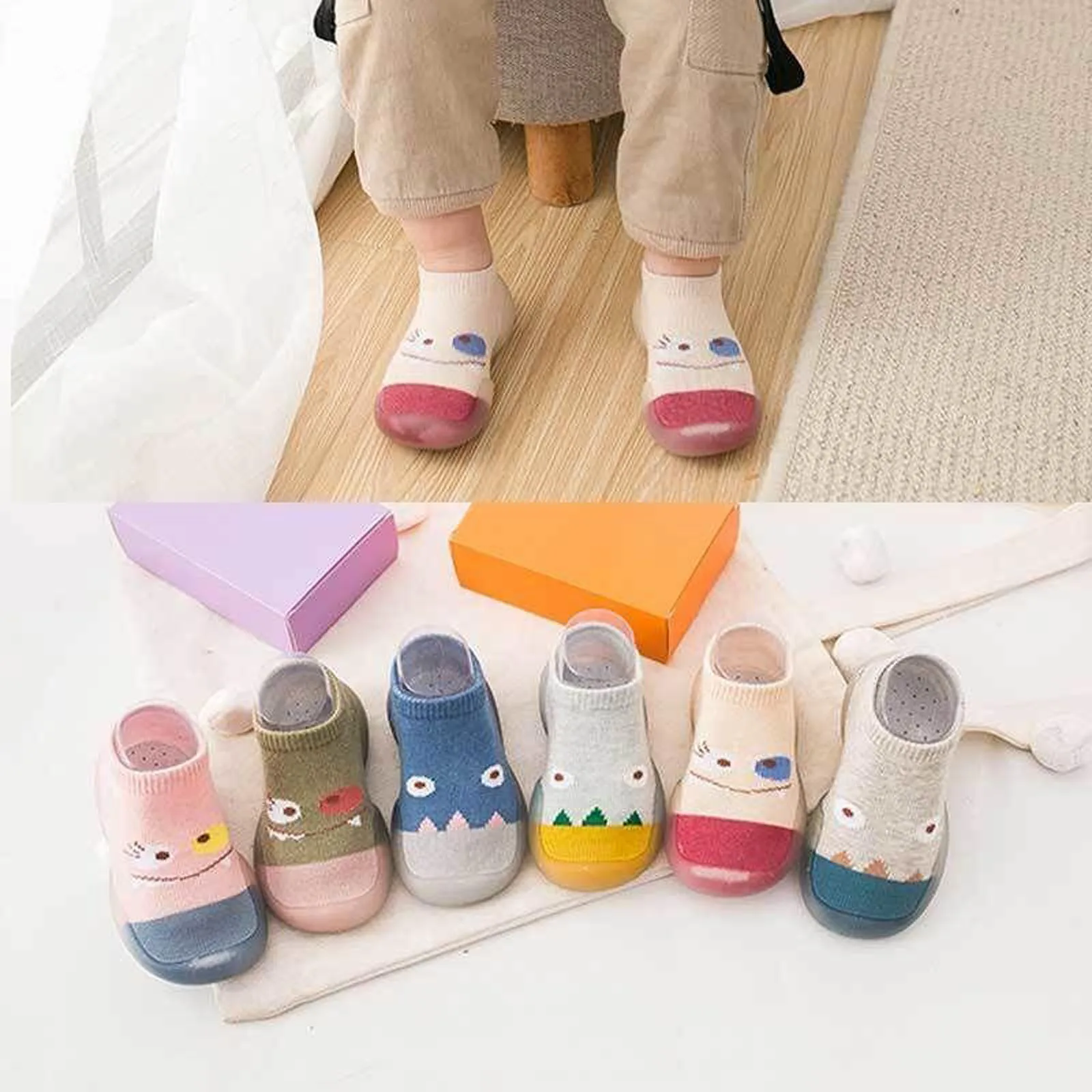 

New Rubber Sole Dispensing Glue Non-slip Baby Socks Soft Cotton Cartoon Print Newborn Socks for Boy Girl Baby Floor Boat Socks