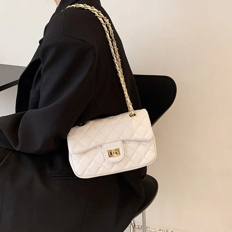 

Fashion New Plaid Chain Crossbody Bags Women Messenger Bag Female Lock Cross Body Shoulder Bag PU Leather Small Square Flap Bag
