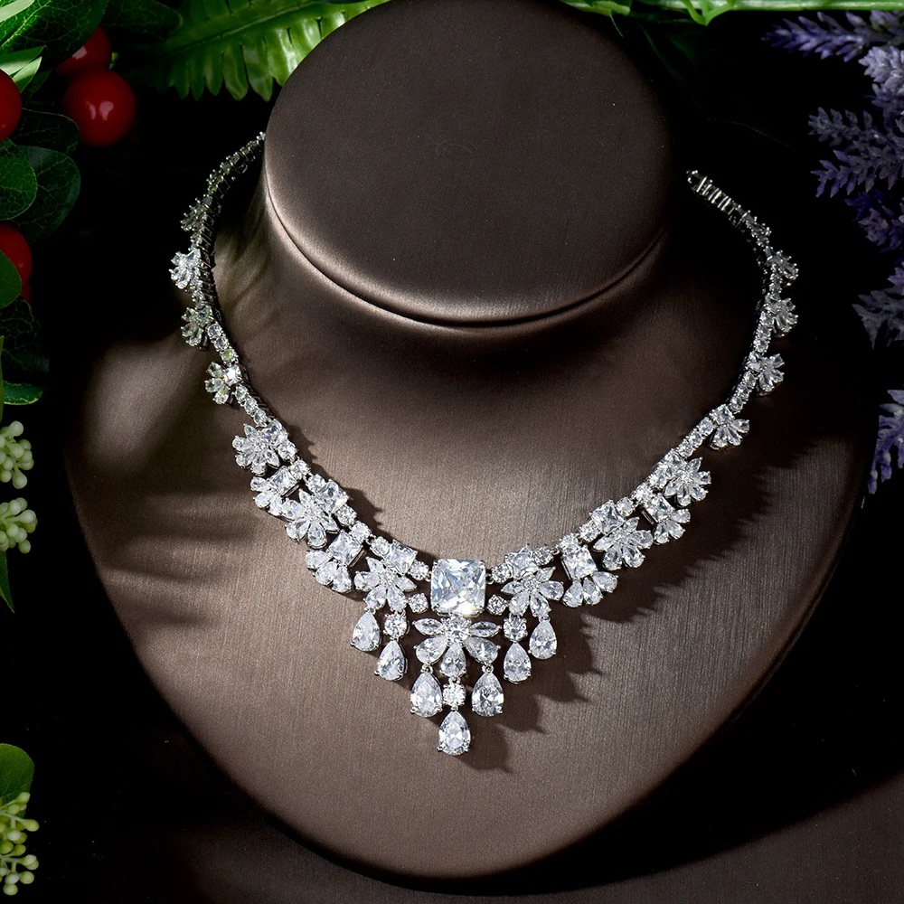 HIBRIDE серьги ожерелья с белыми фианитами в форме капли воды 2 шт. свадебные