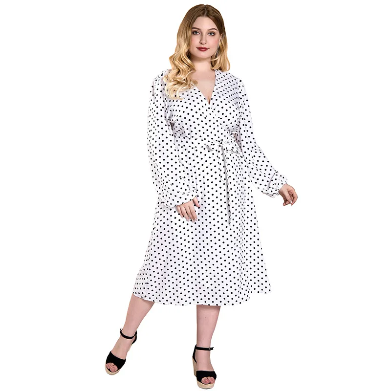 

Plus Size Dresses Summer Light Dresses Polka Dot Dress White Midi Dress Simplee Vintage Dress 2021 Elegant Fashion Large Tunics