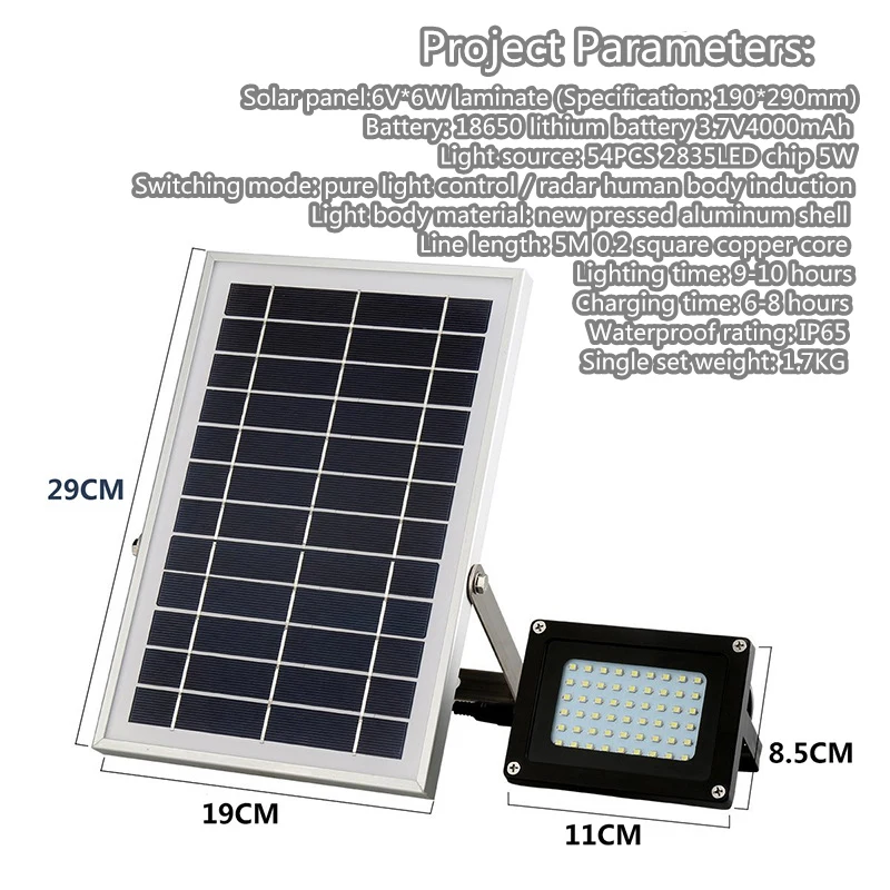 

Outdoor Solar Street Light Spotlight 54LED Floodlight IP65 Waterproof Motion Sensor Led Pole Light Street Style Dusk To Dawn