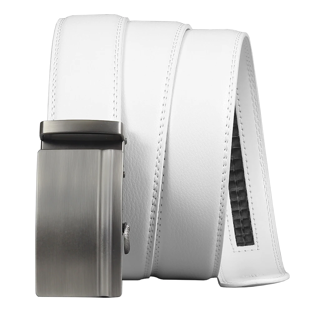 Брендовый мужской белый кожаный ремень BATOORAP с автоматической пряжкой серый