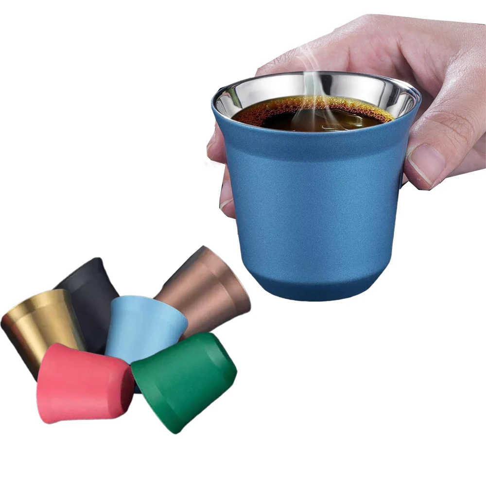 

80ml Double Wall Stainless Steel Espresso Cup Insulation Nespresso Pixie Coffee Cup Capsule Shape Cute Thermo Cup Coffee Mugs