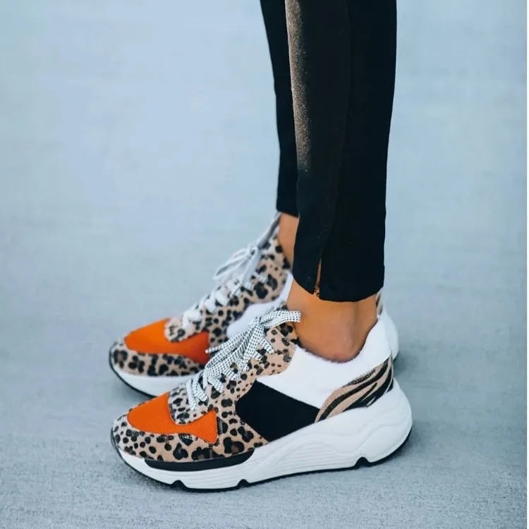 

Fashion Women Vulcanize Sneakers Lace-Up Wedge Casual Ladies Leopard Sneakers Platform Ladies Outdoor Sports Shoes Comfy Shoes