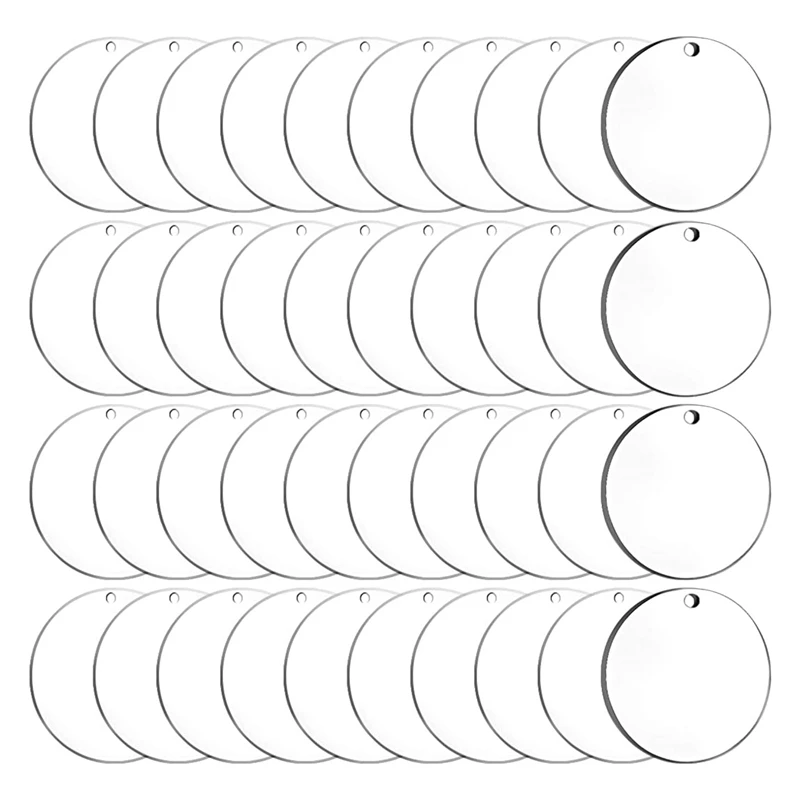 

40 шт., акриловые заготовки прозрачные акриловые круглые орнаменты заготовок акриловые кругого диска с отверстием заготовки для брелок