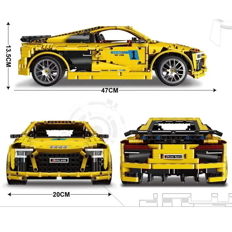 Technic Car Toys R8 V10 скоростная модель автомобиля, совместимая с MOC-4463, строительные блоки, кирпичи, Детский Рождественский подарок
