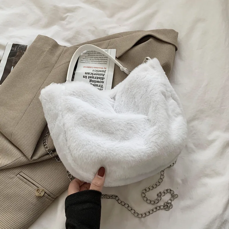 

Women Fashionable New Fashion Simple Shoulder Armpit Leisure Hand Bag Soft Plush Messenger Bag Satchels