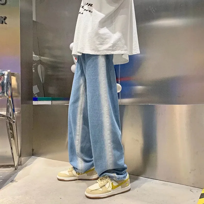 

ICCLEK Autumn and Winter New Color Matching Jeans Men's Loose Straight Wide-leg Trousers Fashion Jeans Men Punk Pants