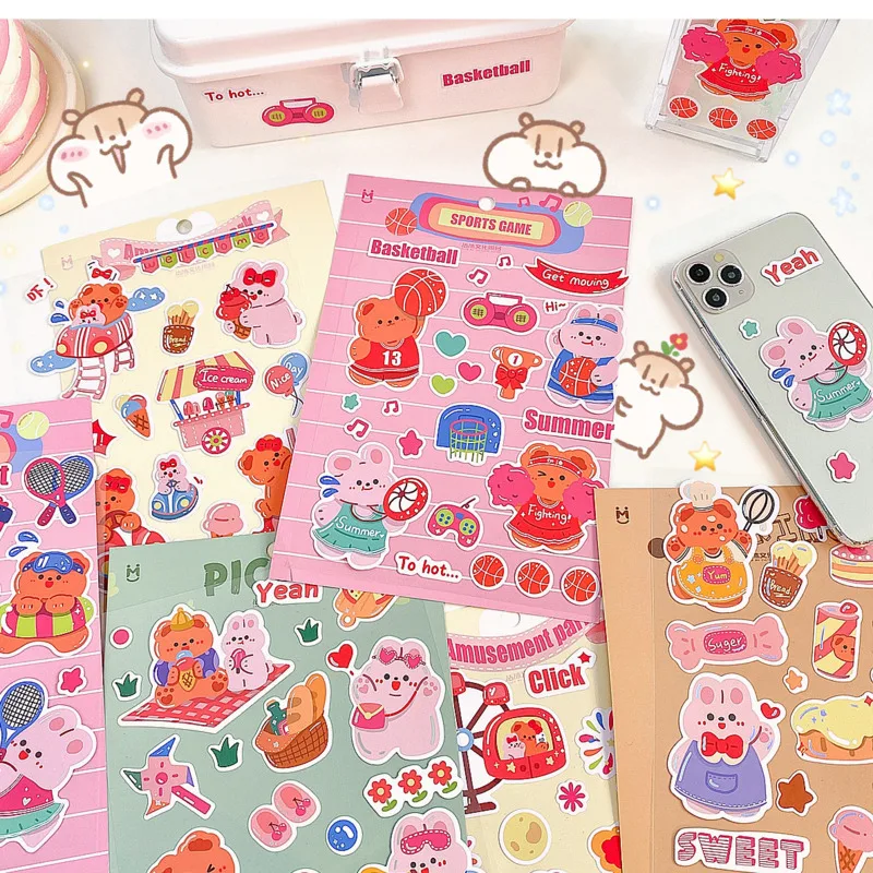 

Cartoon Bear And Rabbit Diary Stickers Waterproof Pet Stickers Decorative Material Cute Stationery Hand Account Stickers