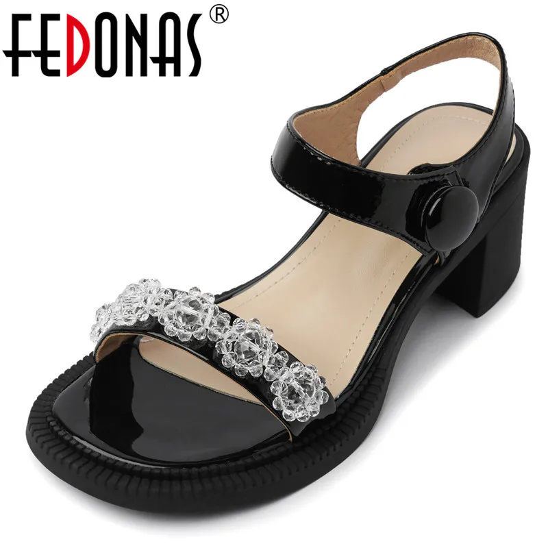 

FEDONAS 2022 Fashion Thick Heels Sandals For Women Genuine Leather Summer Quality Shoes Woman Office Lady Party Women Shoes