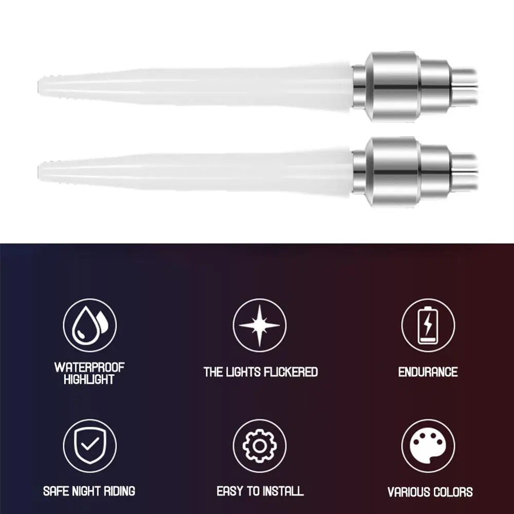 2 Buah Lampu LED Sepeda Motor Nozzle Jalan Cahaya Bersepeda Berbicara Lampu Ban Tutup Katup Ban Roda LED Sepeda Lampu Sepeda aksesoris
