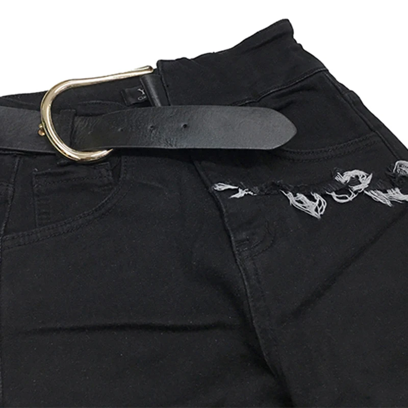 

[EAM] High Waist Black Blue Burr Belt Slim Pencil Jeans New Loose Women Trousers Fashion Tide Spring Autumn 2021 1DD6372