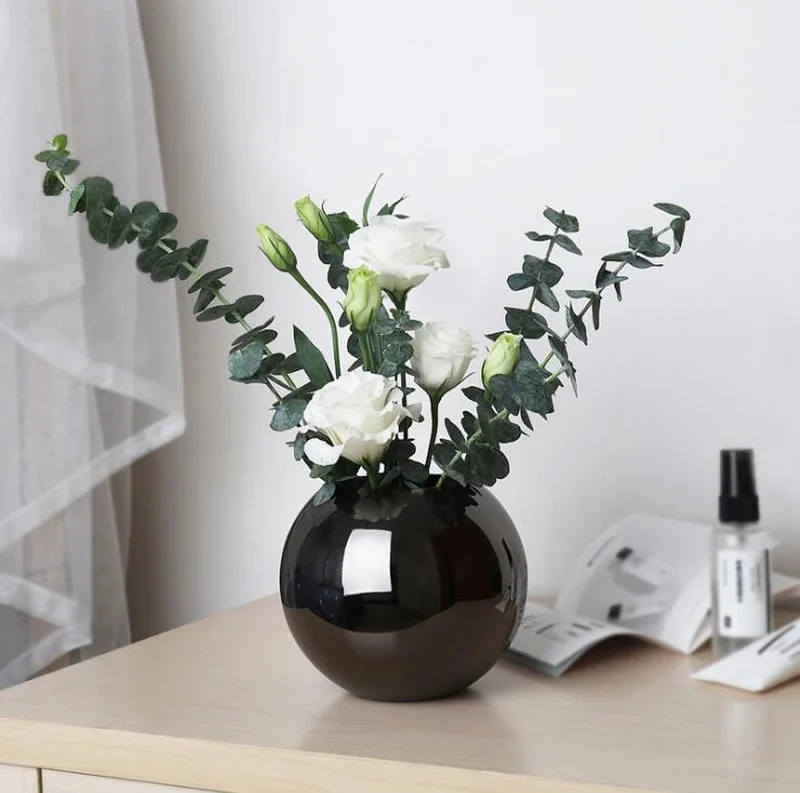 Черная круглая ваза из нержавеющей стали 304 креативная декоративная ваза|Вазы| |