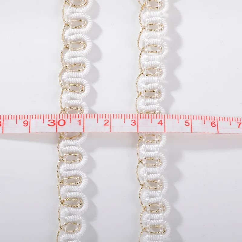 5 м/лот кружевная отделка ткань шитье кружево золотистая белая цельнокроеная