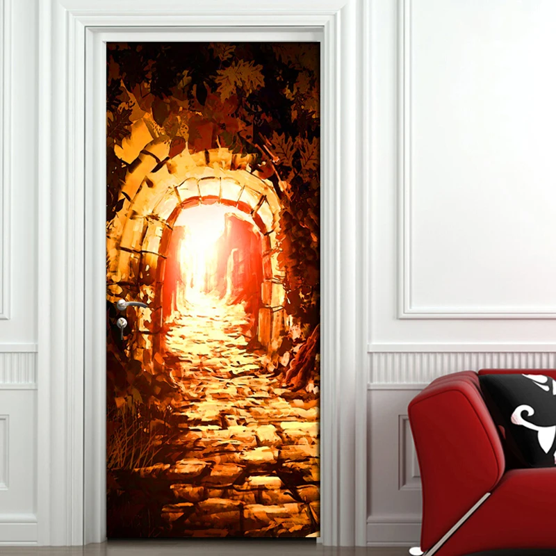 Наклейка на дверь картина маслом водостойкая пещера гостиная обои для двери