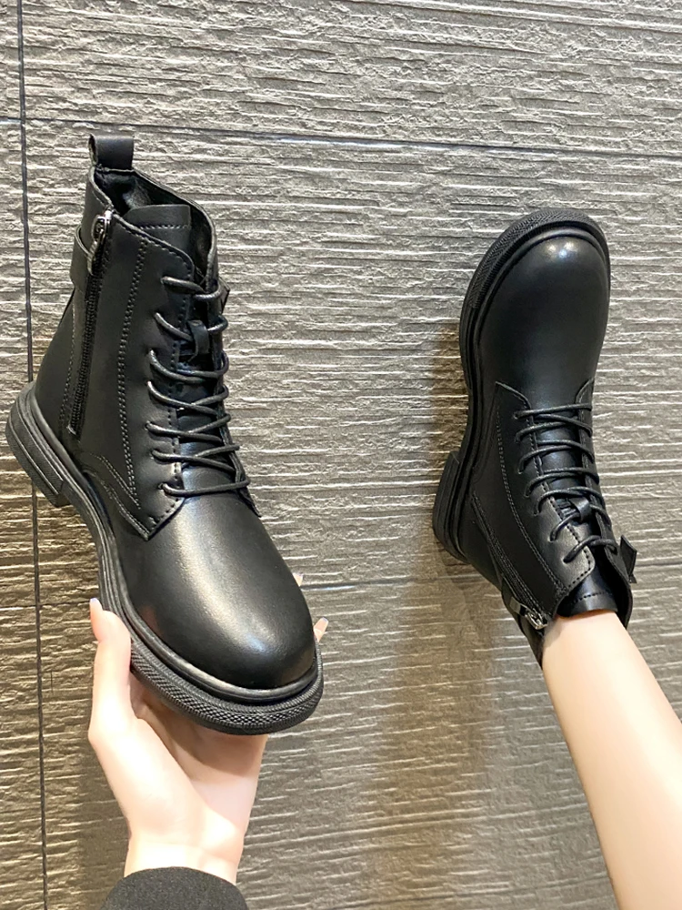 

Женские осенние ботинки с круглым носком-женские роскошные дизайнерские ботинки на плоской подошве в стиле «Лолита», до середины икры, 2021