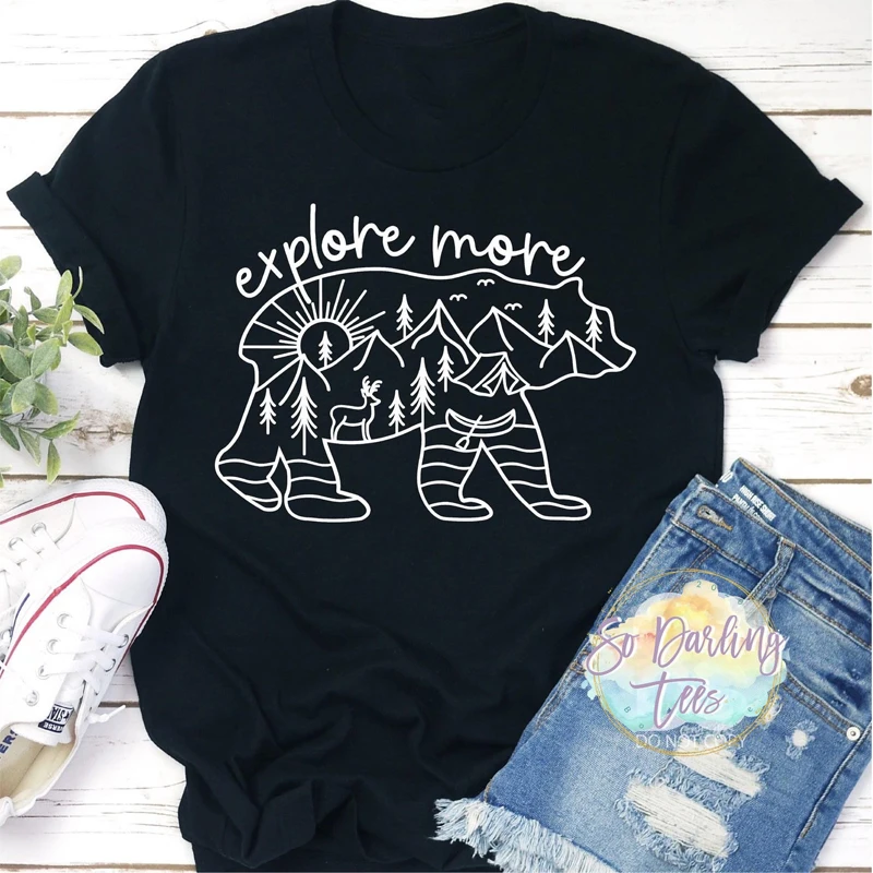 

Женская футболка с изображением медведя, Винтажная футболка с изображением природы для активного отдыха