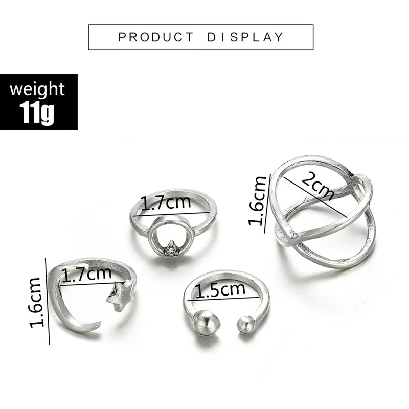 

4 Pcs Geometric Water Drop Star Moon Ball Rings