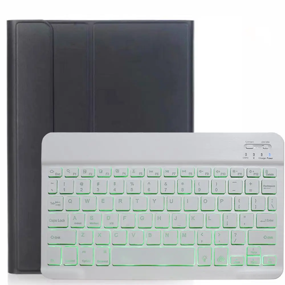 Black with White Чехол-клавиатура с подсветкой для samsung Galaxy Tab S6 10,5 чехол T860 T865 SM-T860 чехол Съемная Bluetooth клавиатура кожаный чехол - Цвет: Black with White