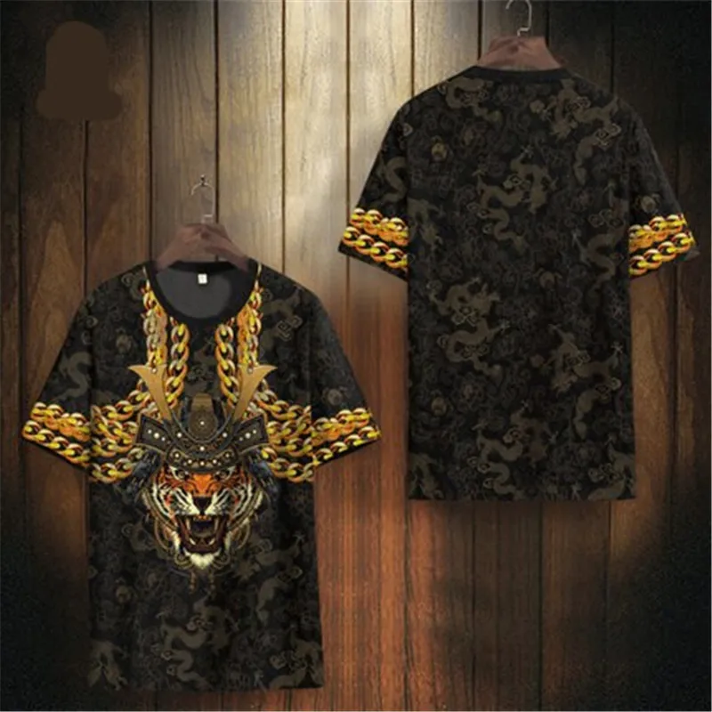 

New Male Animal Tiger Print White T-Shirt Slim Summer Thin Trend Short-Sleeved Round Neck Large Size Sports And Leisure Top Soft