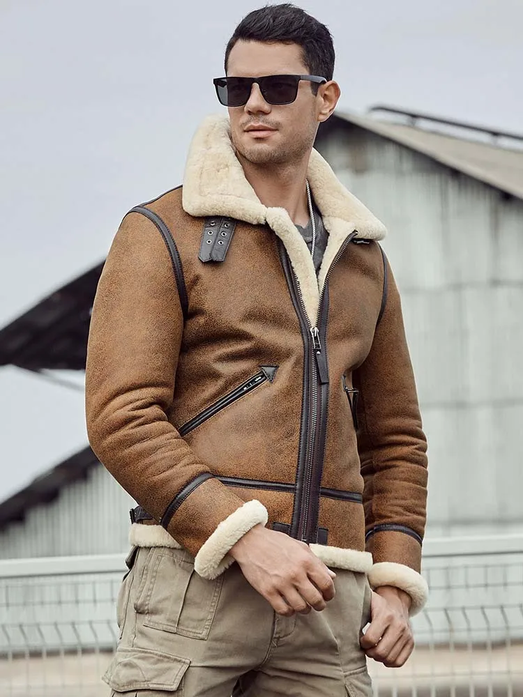 Мужская дубленка Denny &amp Dora B3 мотоциклетная шуба коричневое кожаное пальто