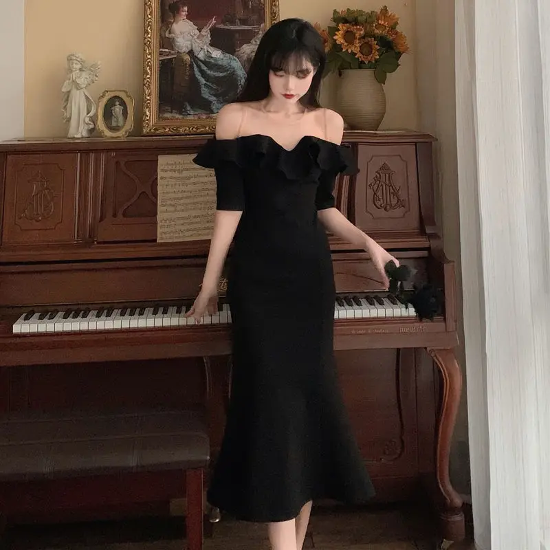 

2021 Summer Beach Sexy Elegant Dress Women Bodycon Korean Evening Party Midi Dress Casual Backless France Fishtail Sundress Boho