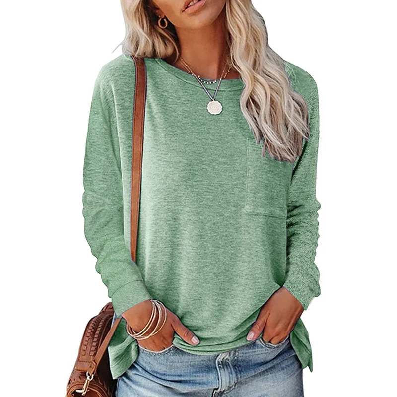 

Женский однотонный Легкий свитшот с длинным рукавом и круглым вырезом