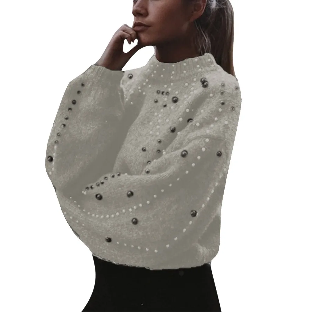 Women's Casual Sweater Thick Needle Long Sleeve O-neck Pullover Autumn Winter Loose Pearl Sweaters Femme Clothes | Женская одежда