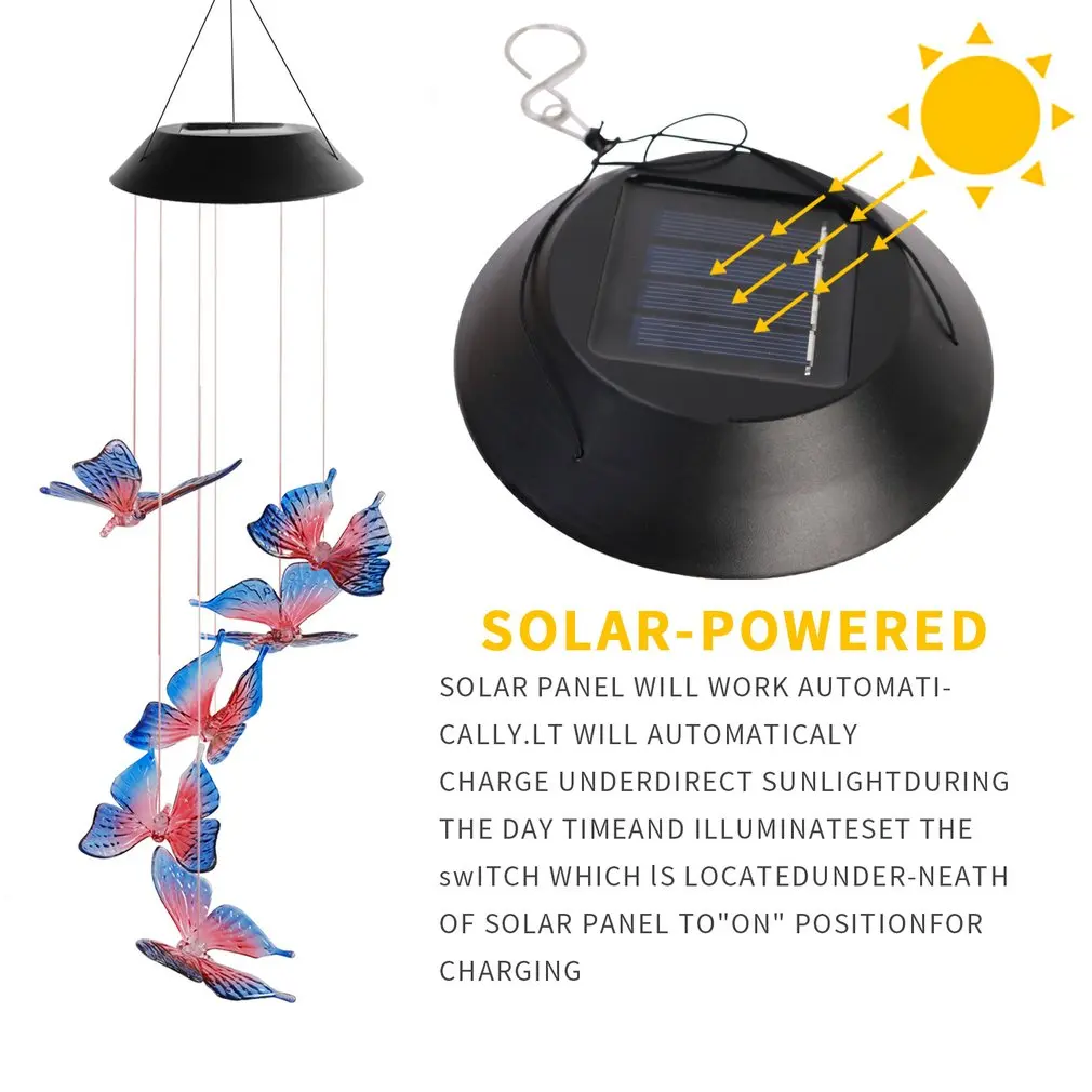 

Светодиодный садовый светильник на солнечной энергии ed, цветная ветряная колокольчик на солнечной батарее, хрустальный шар, Бабочка, водон...